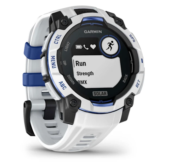 Garmin Instinct 3 – 45 mm, Solar Whitestone with Whitestone/Bolt Blue Band