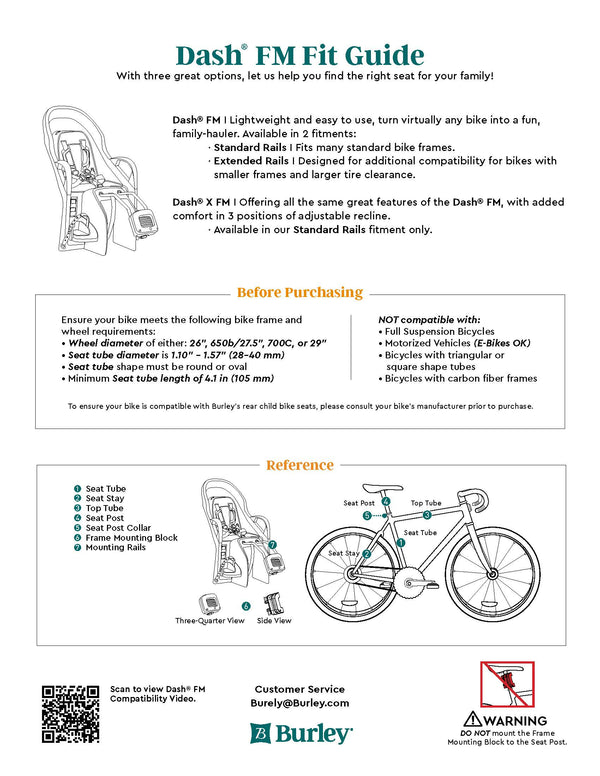 Burley Dash X FM (Frame Mount) Rear Child Bike Seat